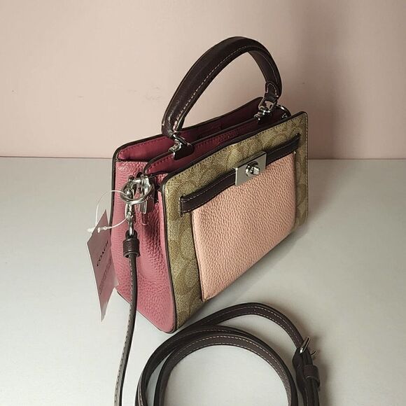 NWT Coach C8318 Signature Mini Lane Top Handle Light Pink Multi - Picture 4 of 8